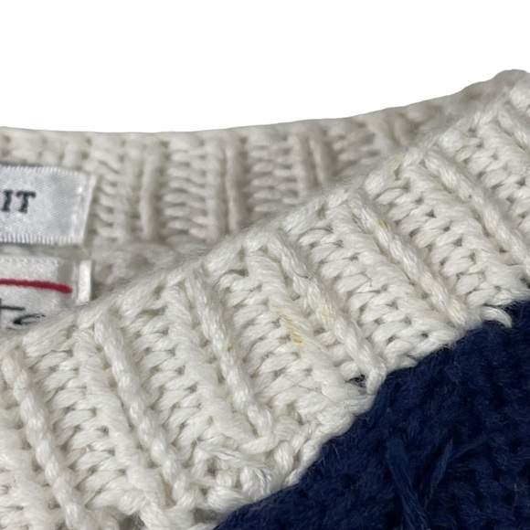 TALBOTS VINTAGE HAND KNIT COTTON NAUTICAL COLORBLOCK CABLE KNIT CREW SWEATER - Picture 11 of 12